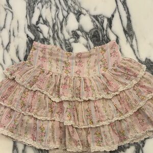 Katie J NYC Pink Floral Ruffle Skirt size L
